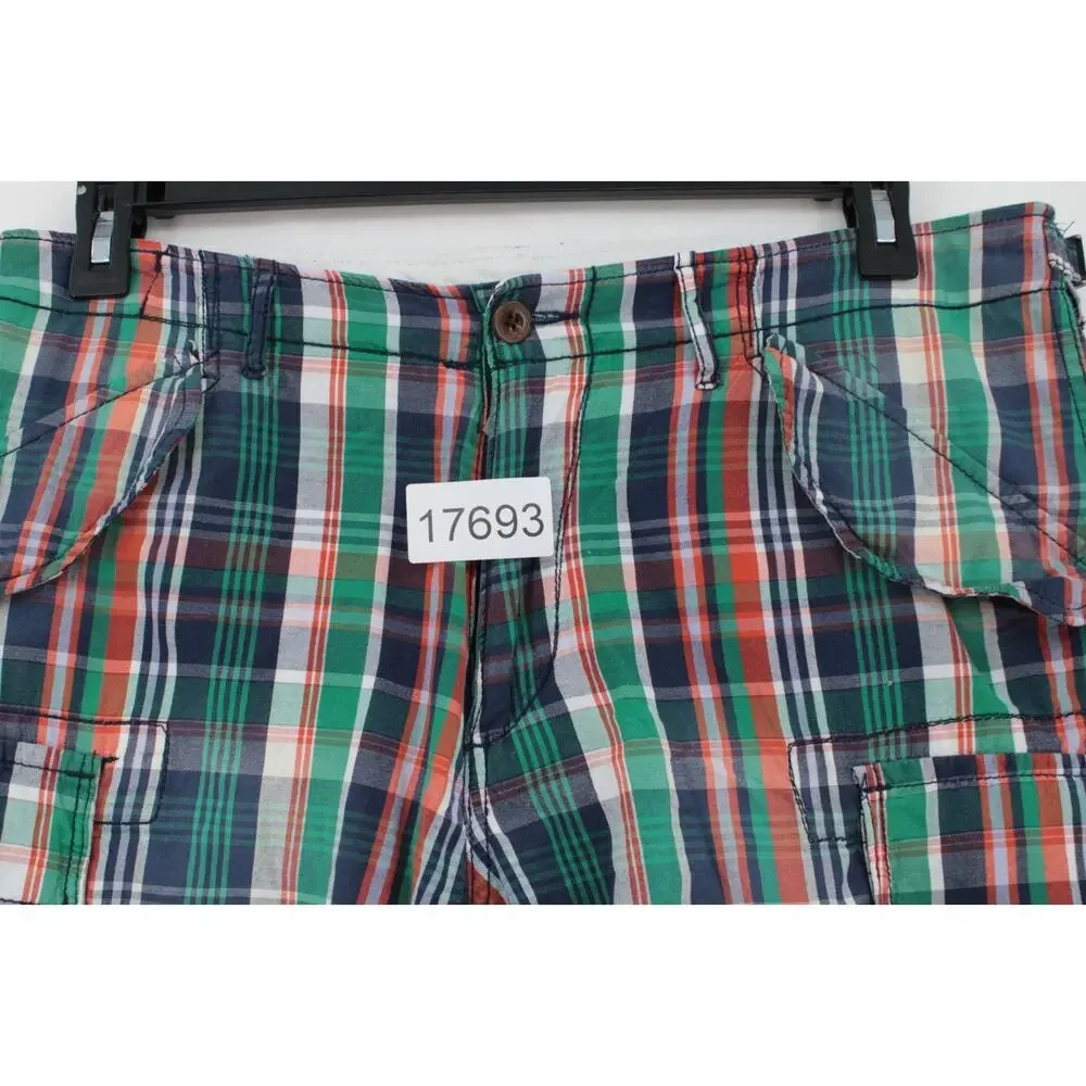 VTG Polo Ralph Lauren Cargo Shorts Mens 34 Madras Plaid Gorpcore Casual Pockets